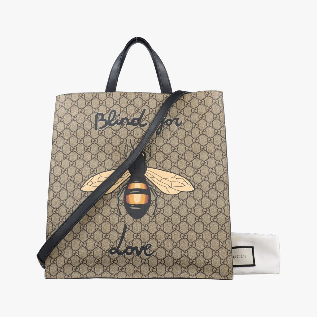 Gucci GG Supreme Kingsnake Beige Black Canvas Leather Shoulder