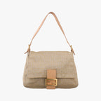 Fendi Mamma Bucket Zucchino Pattern Beige Canvas Leather Shoulder
