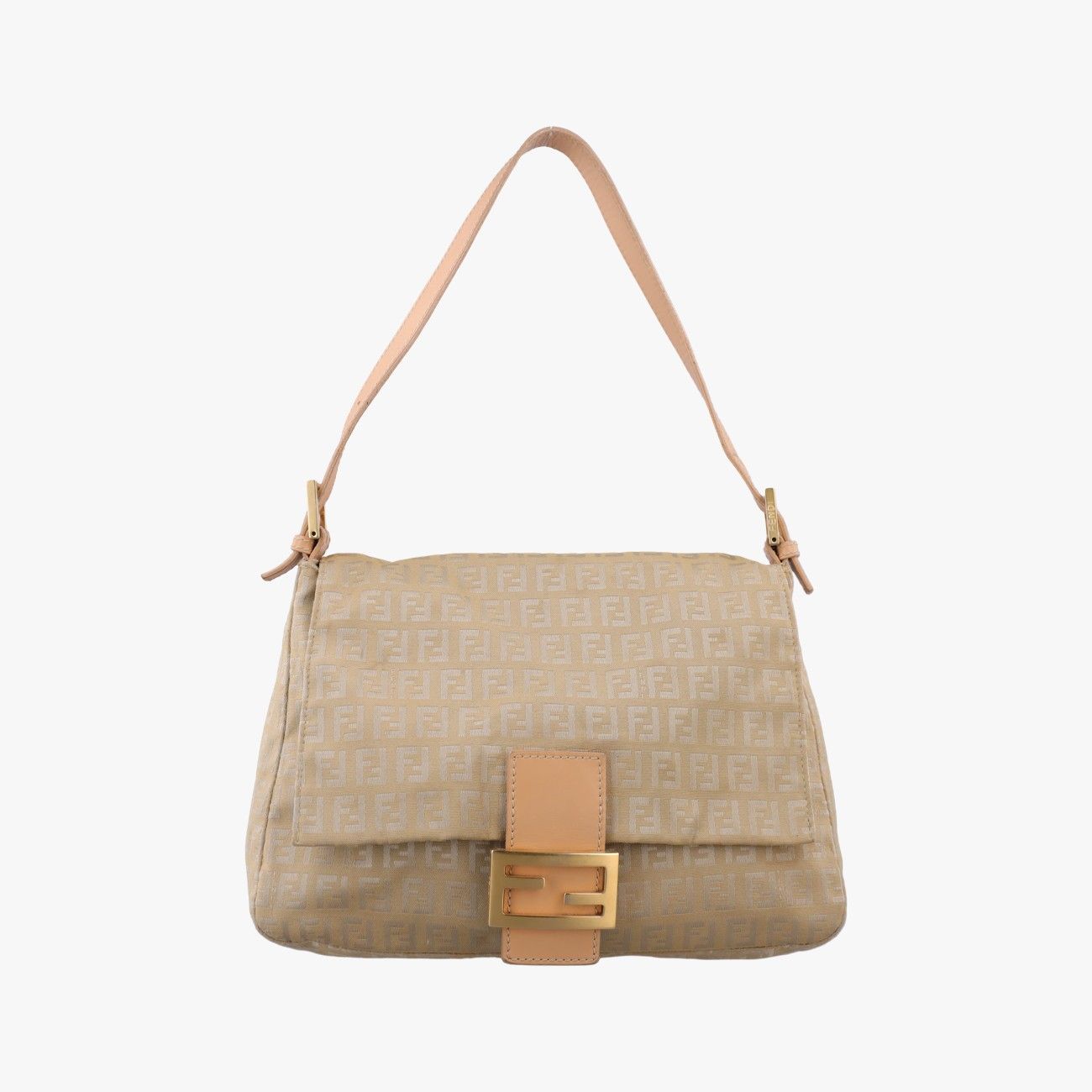 Fendi Mamma Bucket Zucchino Pattern Beige Canvas Leather Shoulder