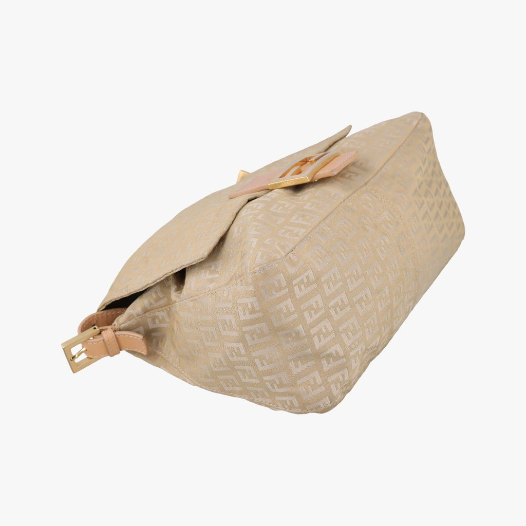Fendi Mamma Bucket Zucchino Pattern Beige Canvas Leather Shoulder — view 5