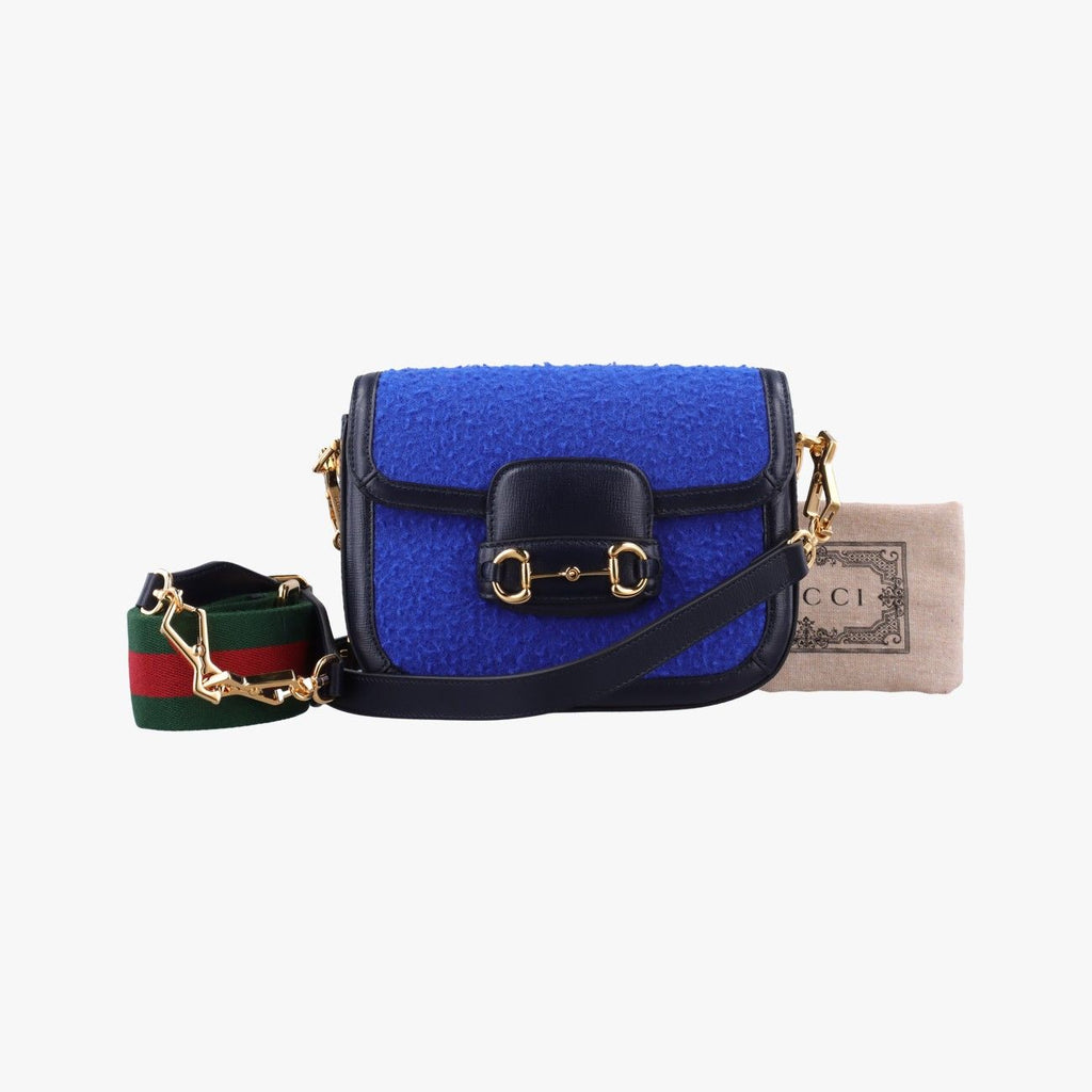 Gucci Horsebit Blue Navy Tweed Leather Shoulder