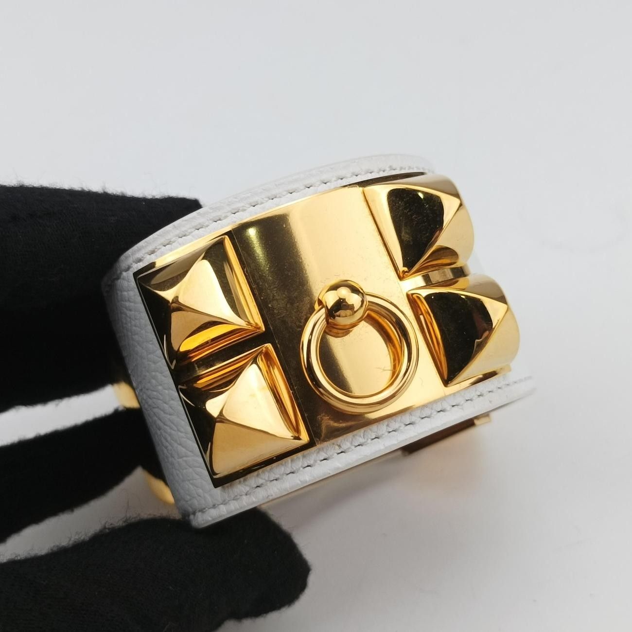Hermes Collier de Chien White Gold Leather S N?r 50 Bracelet — view 4