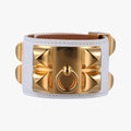Hermes Collier de Chien White Gold Leather S N?r 50 Bracelet
