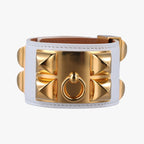 Hermes Collier de Chien White Gold Leather S N?r 50 Bracelet