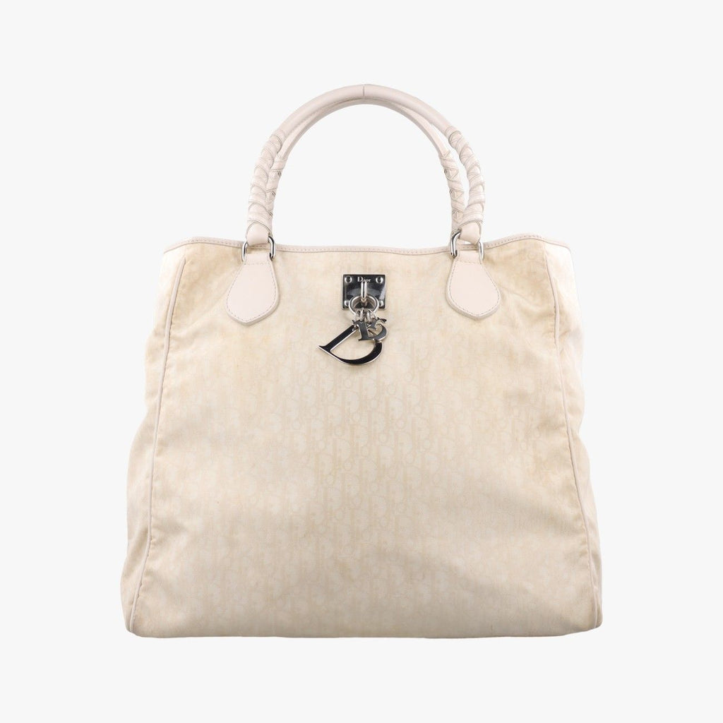 Dior Oblique Beige Nylon Calf Leather Handbag