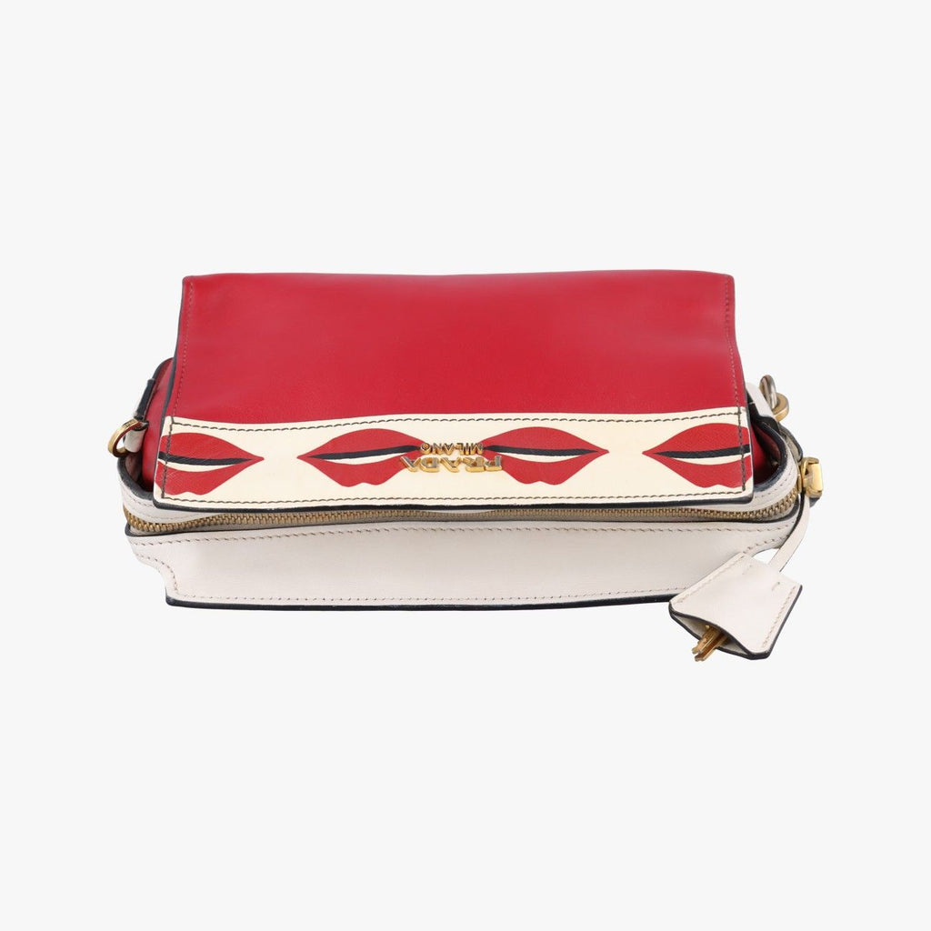 Prada Lip Print Esplanade Red White Leather Shoulder — view 8