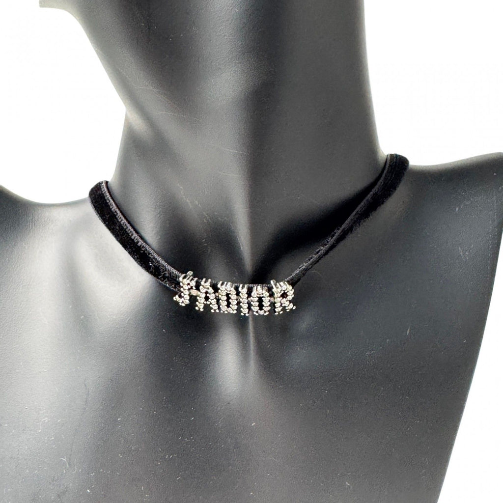 Dior J'adior Logo Choker Rhinestone Velvet Necklace