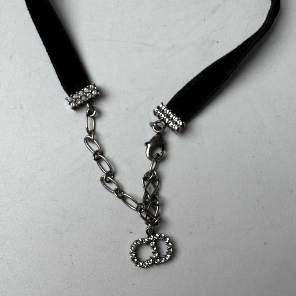 Dior J'adior Logo Choker Rhinestone Velvet Necklace — view 5