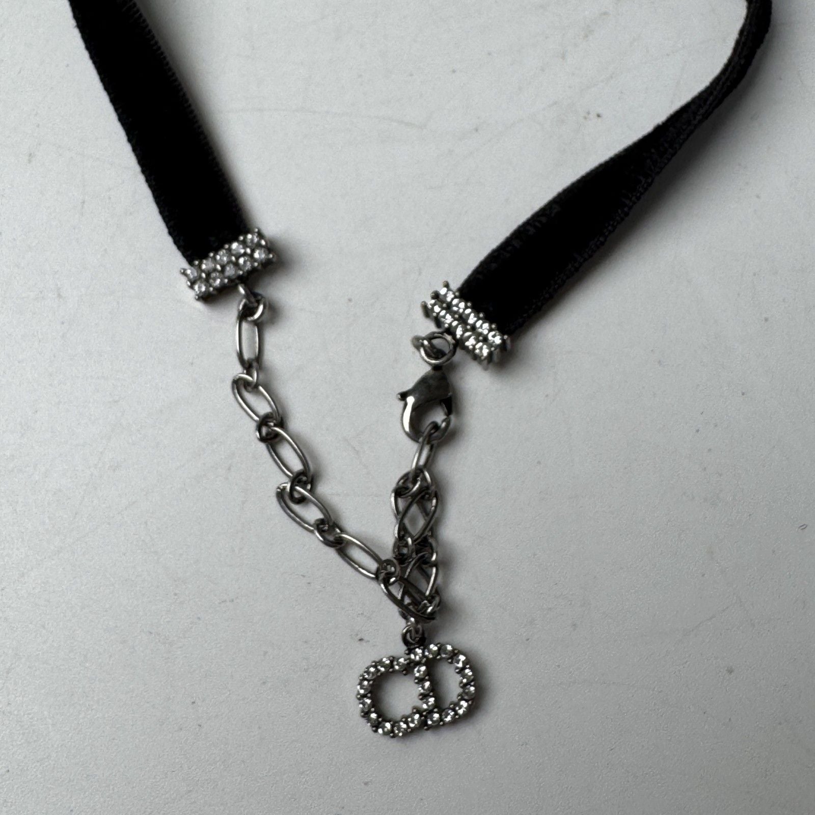 Dior J'adior Logo Choker Rhinestone Velvet Necklace — view 5
