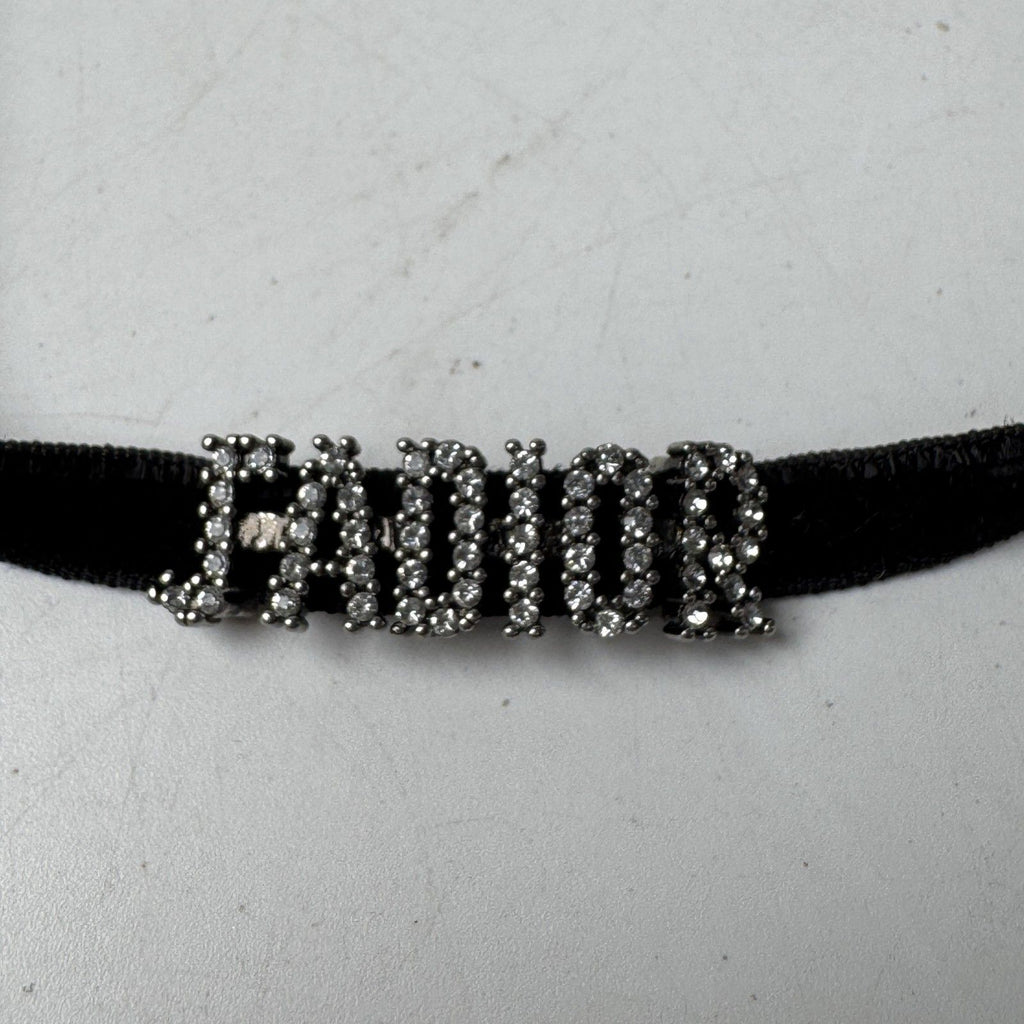 Dior J'adior Logo Choker Rhinestone Velvet Necklace — view 4