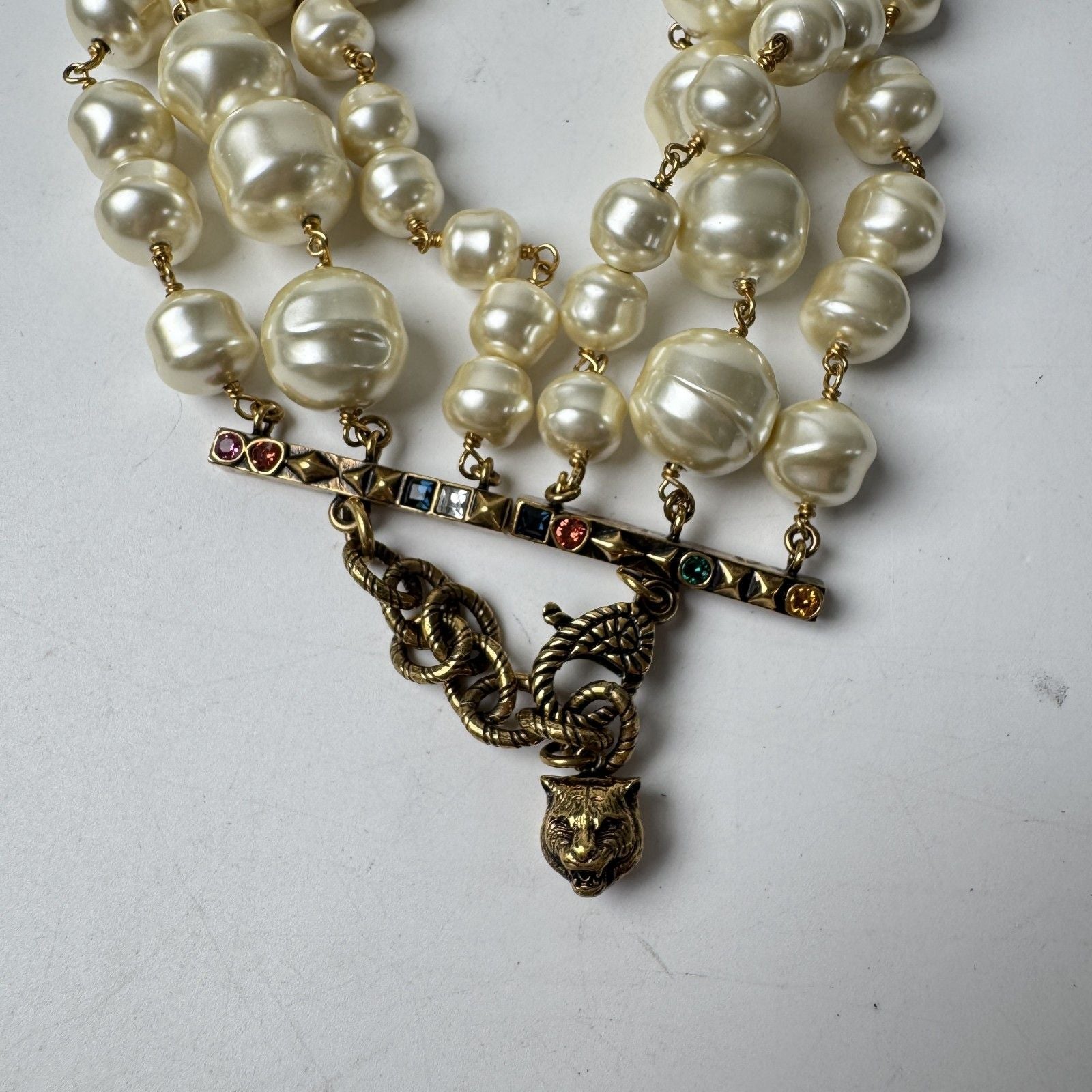Gucci GG Logo Necklace Faux Pearl Color Stone — view 8