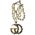 Gucci GG Logo Necklace Faux Pearl Color Stone — view 4