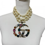 Gucci GG Logo Necklace Faux Pearl Color Stone — view 2