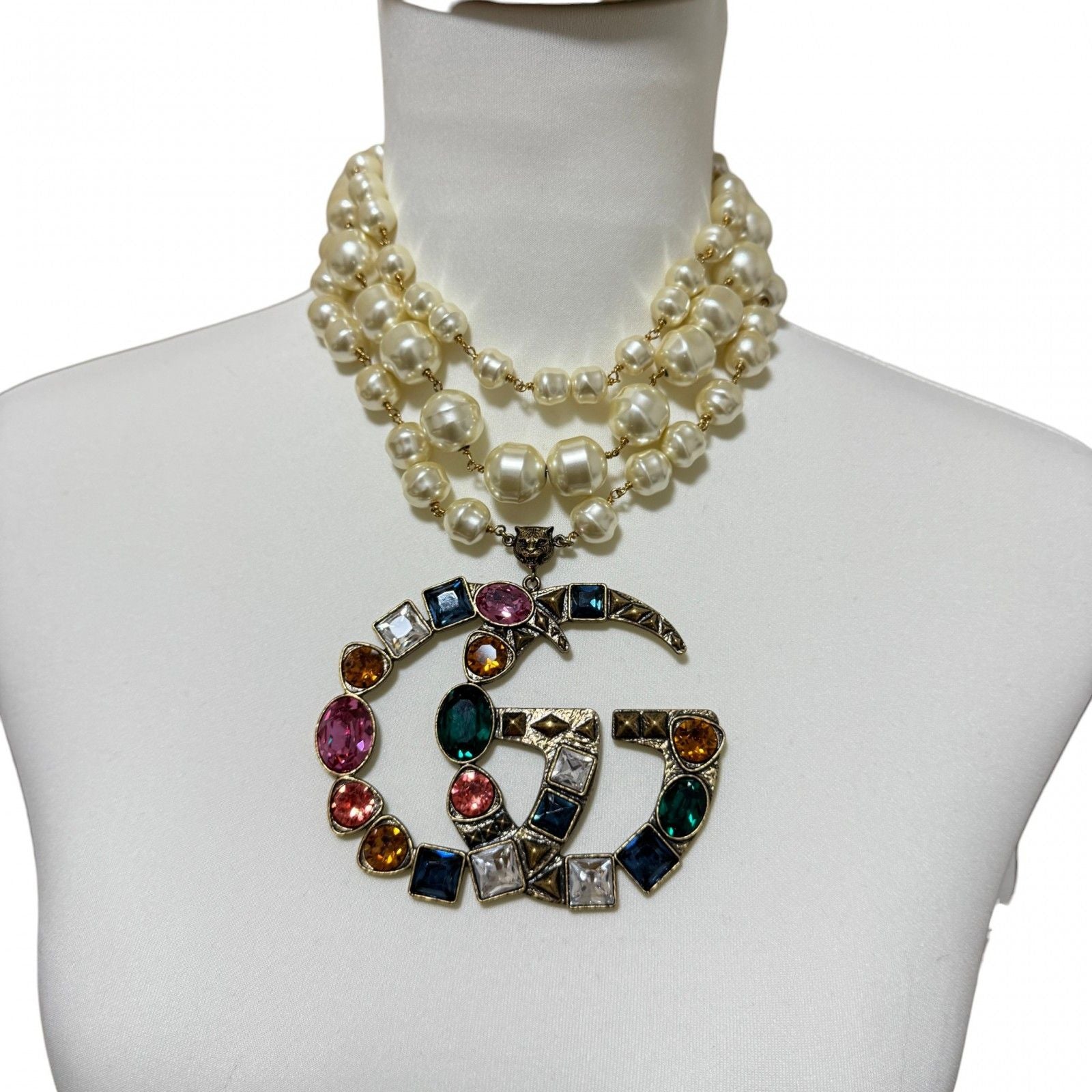 Gucci GG Logo Necklace Faux Pearl Color Stone — view 2