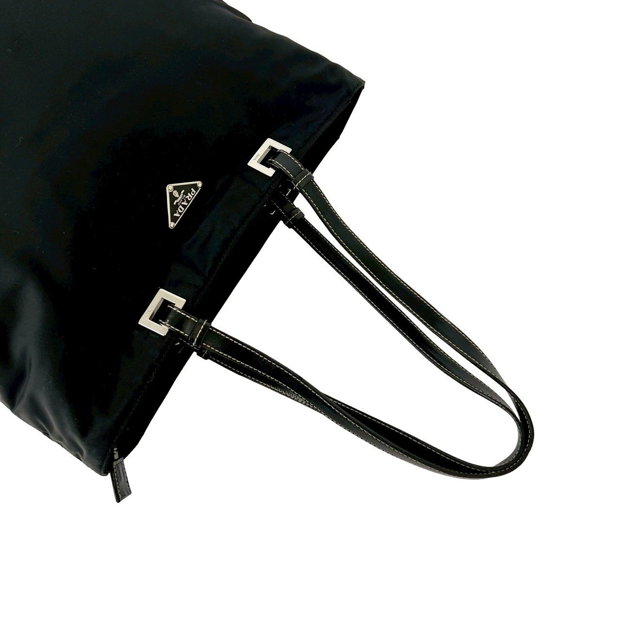 Prada Tessuto Nylon Leather Tote Shoulder Bag Black — view 4