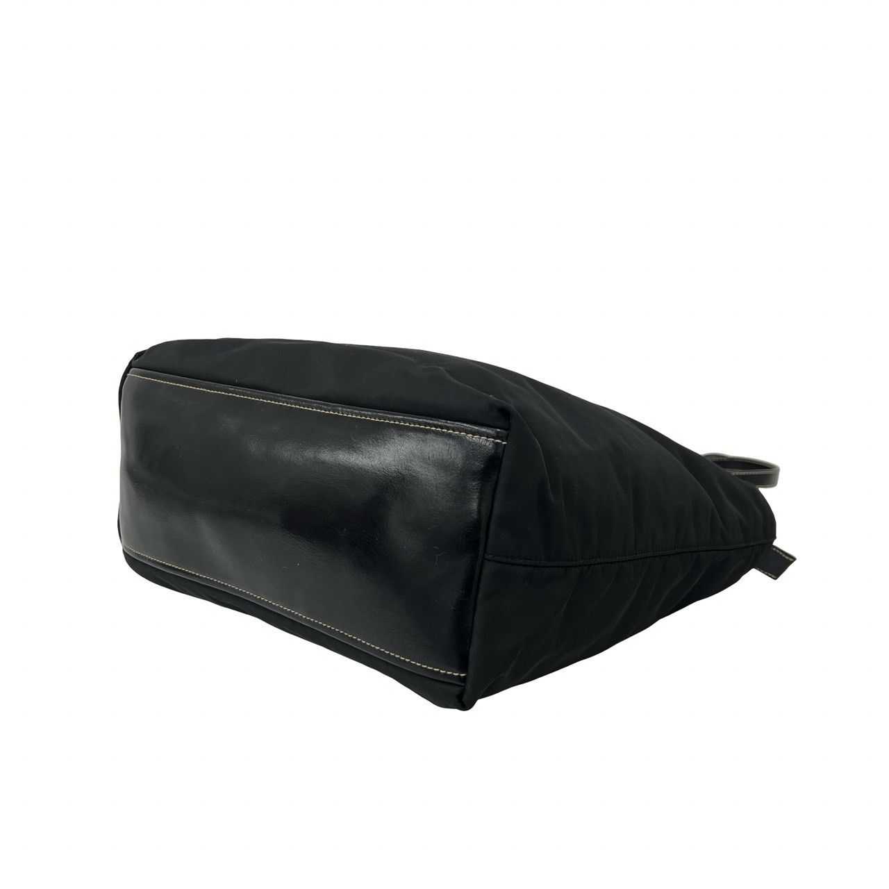 Prada Tessuto Nylon Leather Tote Shoulder Bag Black — view 8