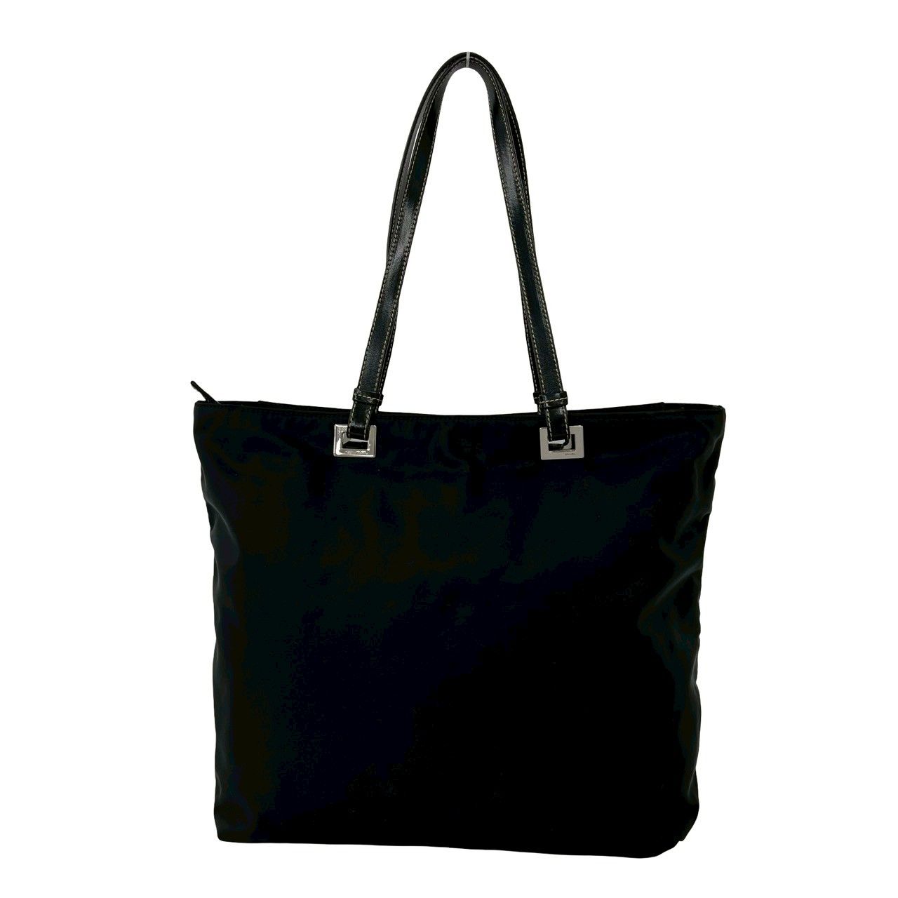 Prada Tessuto Nylon Leather Tote Shoulder Bag Black — view 3