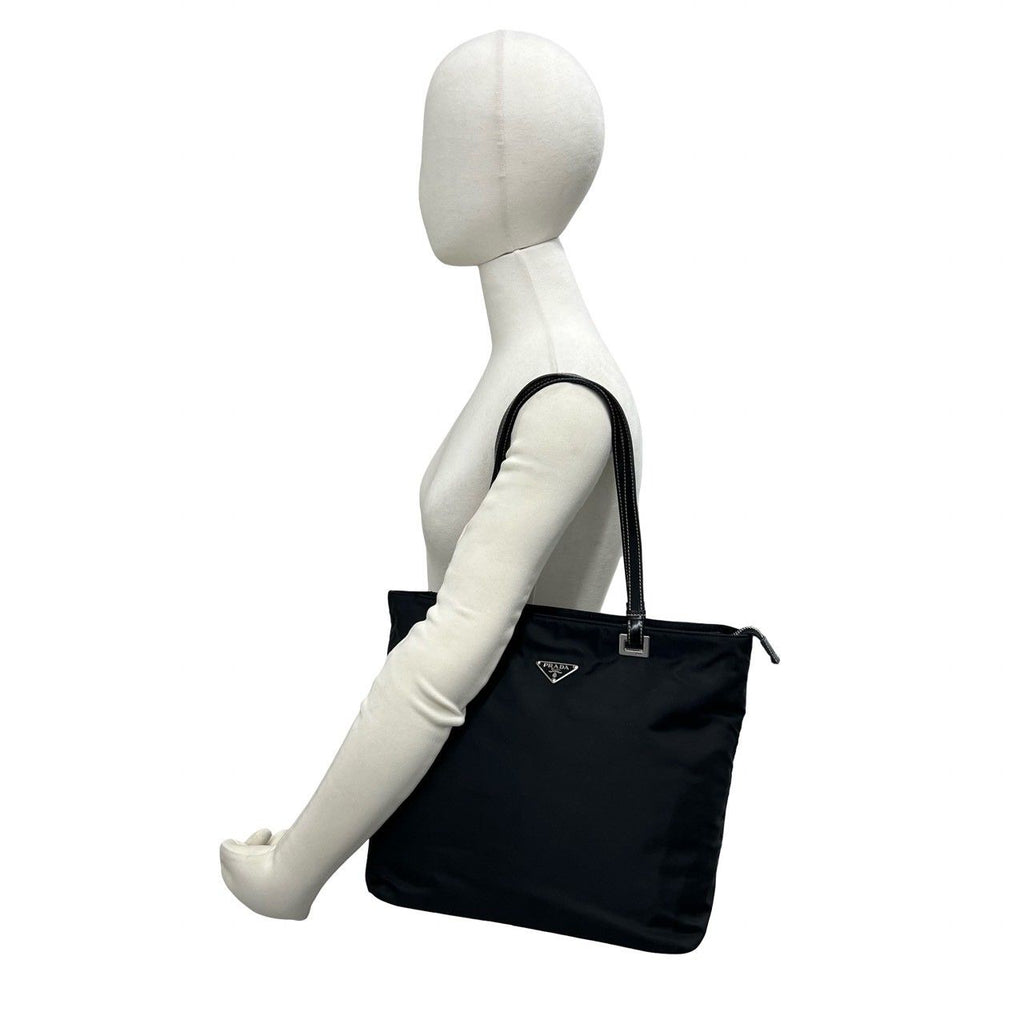 Prada Tessuto Nylon Leather Tote Shoulder Bag Black — view 2