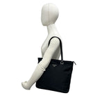 Prada Tessuto Nylon Leather Tote Shoulder Bag Black — view 2