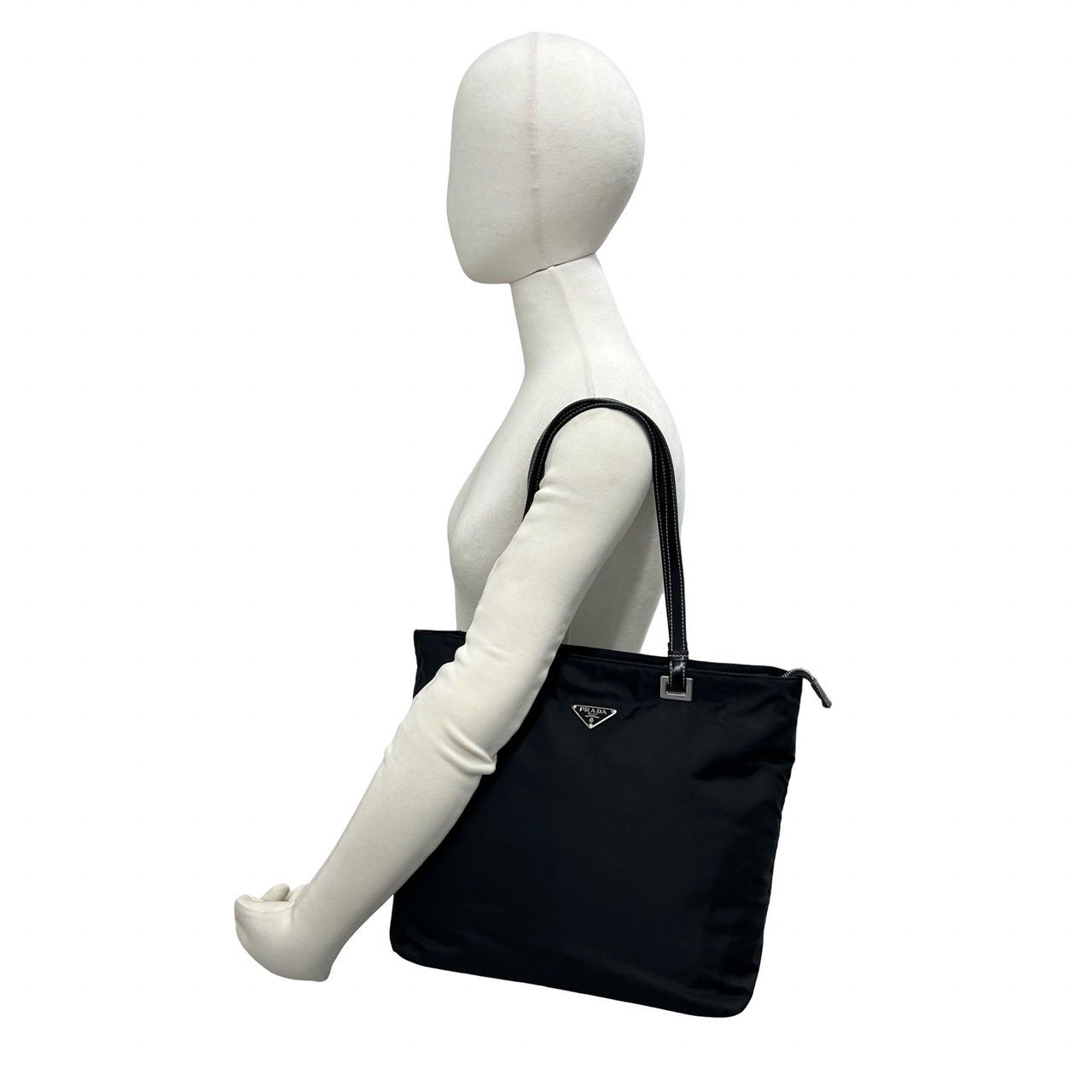 Prada Tessuto Nylon Leather Tote Shoulder Bag Black — view 2