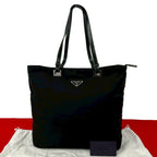 Prada Tessuto Nylon Leather Tote Shoulder Bag Black