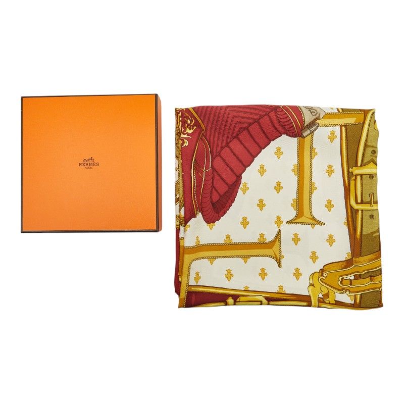Hermes Carre 90 Cover Seat Selles a Housse Scarf Wine Red Multicolor Silk