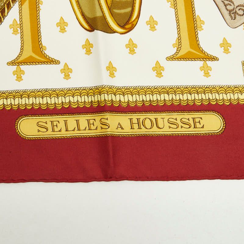 Hermes Carre 90 Cover Seat Selles a Housse Scarf Wine Red Multicolor Silk