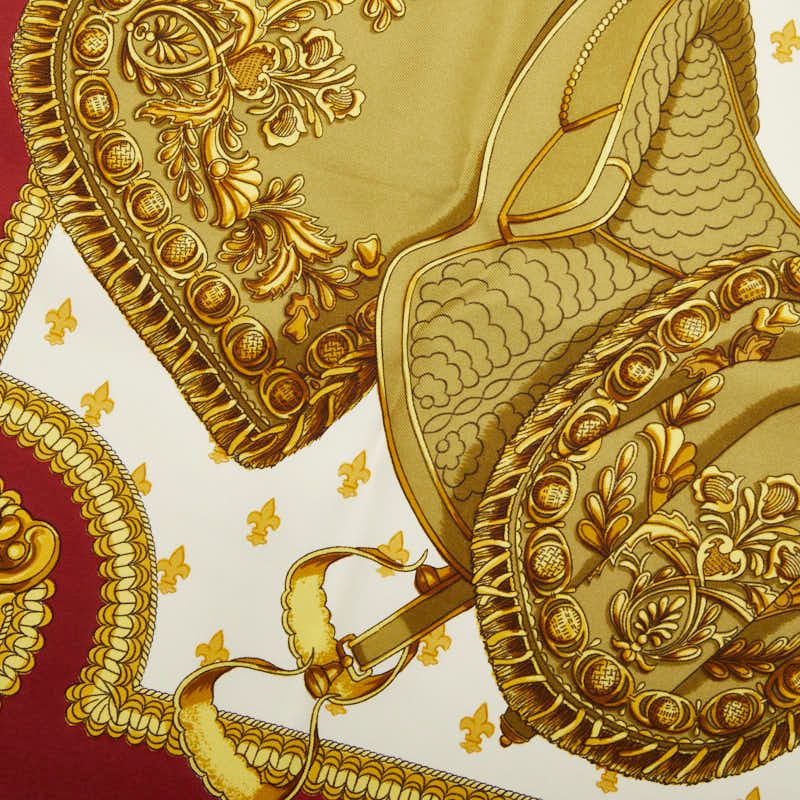 Hermes Carre 90 Cover Seat Selles a Housse Scarf Wine Red Multicolor Silk