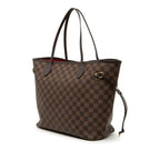 Louis Vuitton Damier Neverfull MM Tote Shoulder Bag Brown Cerise Red Leather