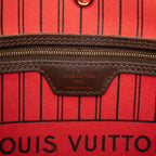 Louis Vuitton Damier Neverfull MM Tote Shoulder Bag Brown Cerise Red Leather