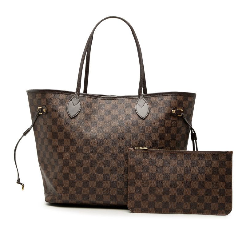 Louis Vuitton Damier Neverfull MM Tote Shoulder Bag Brown Cerise Red Leather