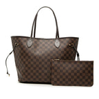 Louis Vuitton Damier Neverfull MM Tote Shoulder Bag Brown Cerise Red Leather