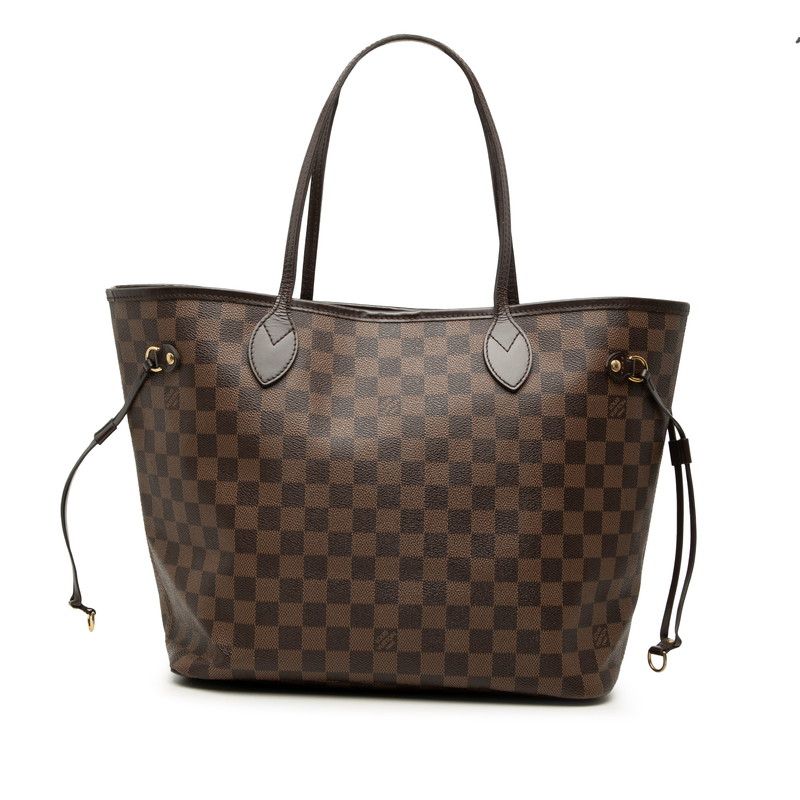 Louis Vuitton Damier Neverfull MM Tote Shoulder Bag Brown Cerise Red Leather