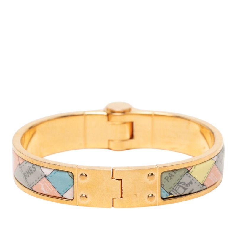 Hermes Charnier PM Bolduc AU Carre Check Bangle Bracelet Gold Multicolor Plated