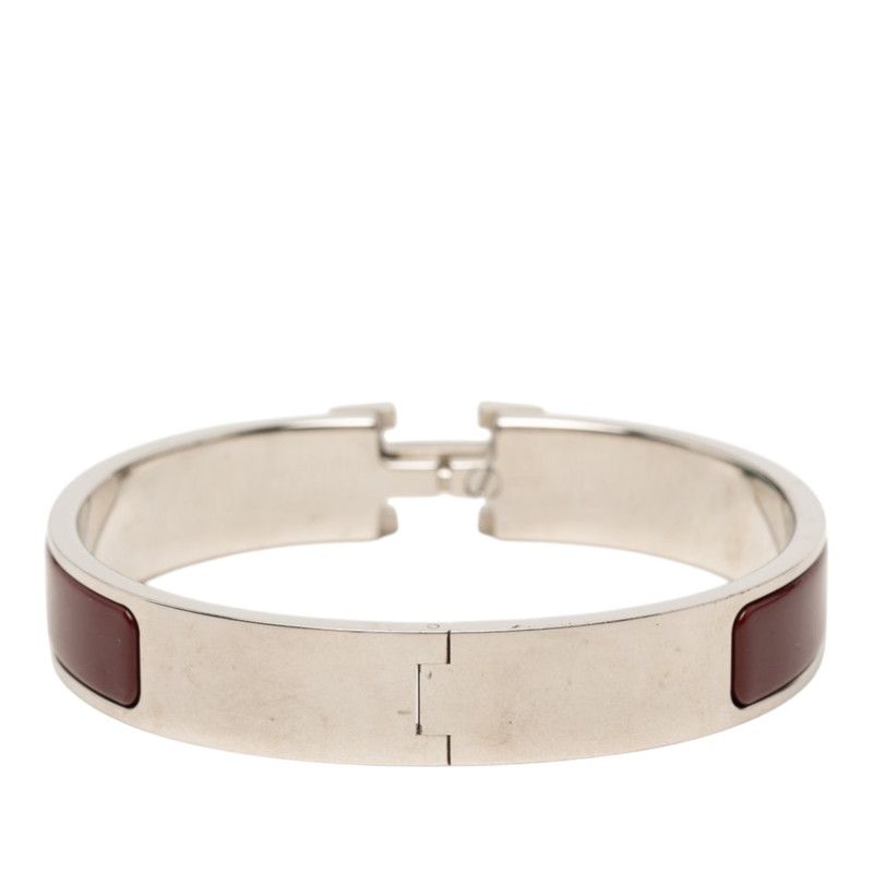 Hermes Clic PM Bracelet Bangle Silver Bordeaux Metal