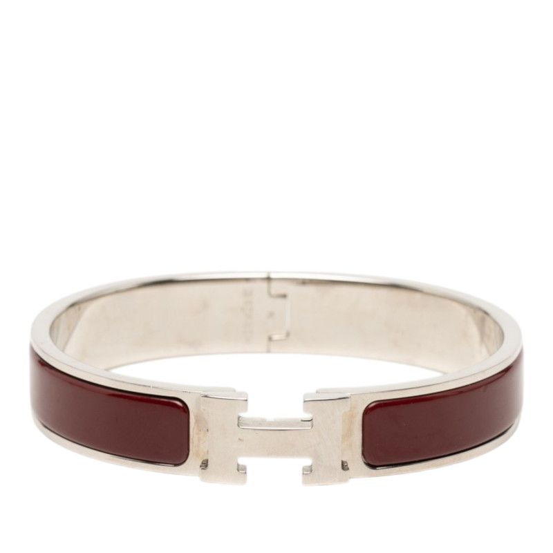 Hermes Clic PM Bracelet Bangle Silver Bordeaux Metal
