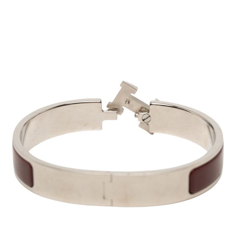 Hermes Clic PM Bracelet Bangle Silver Bordeaux Metal