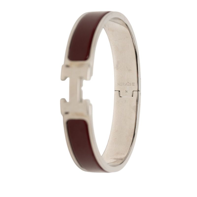 Hermes Clic PM Bracelet Bangle Silver Bordeaux Metal