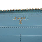 Chanel 19 Dizeneuf Quilted CC Logo Long Zip Wallet Blue Lambskin