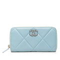 Chanel 19 Dizeneuf Quilted CC Logo Long Zip Wallet Blue Lambskin
