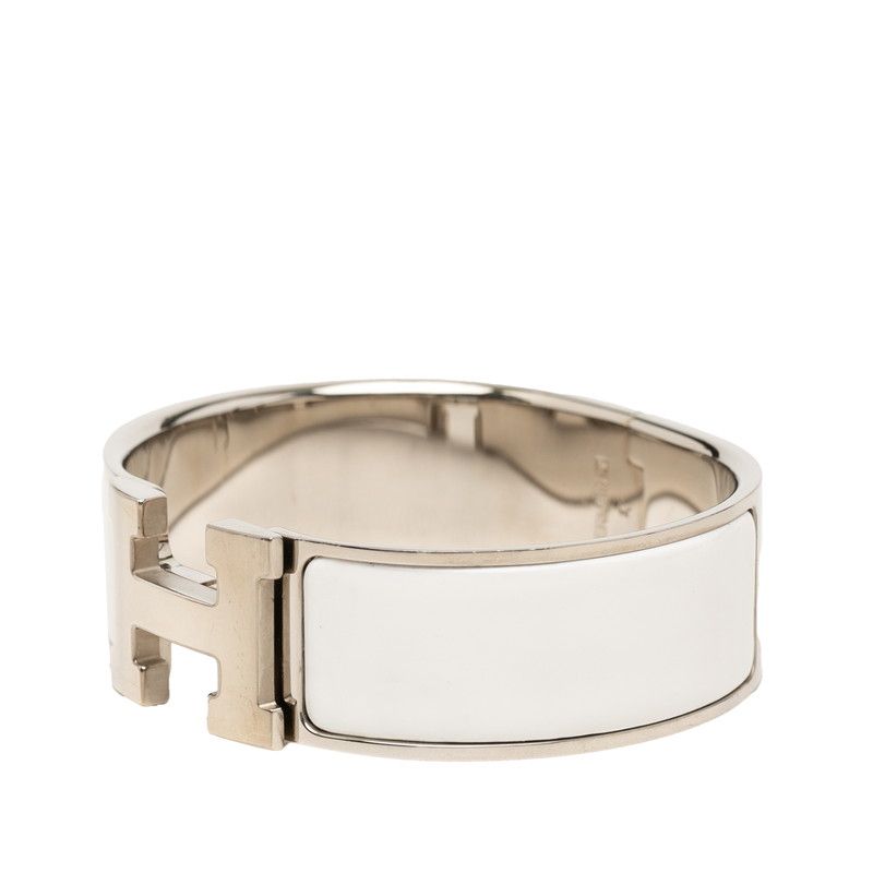 Hermes Clic Clac PM Bracelet Silver White Metal Enamel