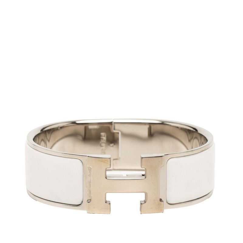 Hermes Clic Clac PM Bracelet Silver White Metal Enamel