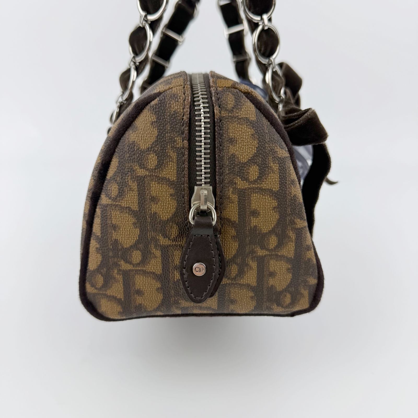 Dior Trotter Flower Charm Handbag Leather Brown Silver Vintage — view 5