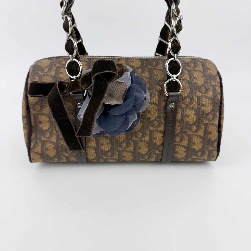 Dior Trotter Flower Charm Handbag Leather Brown Silver Vintage — view 3