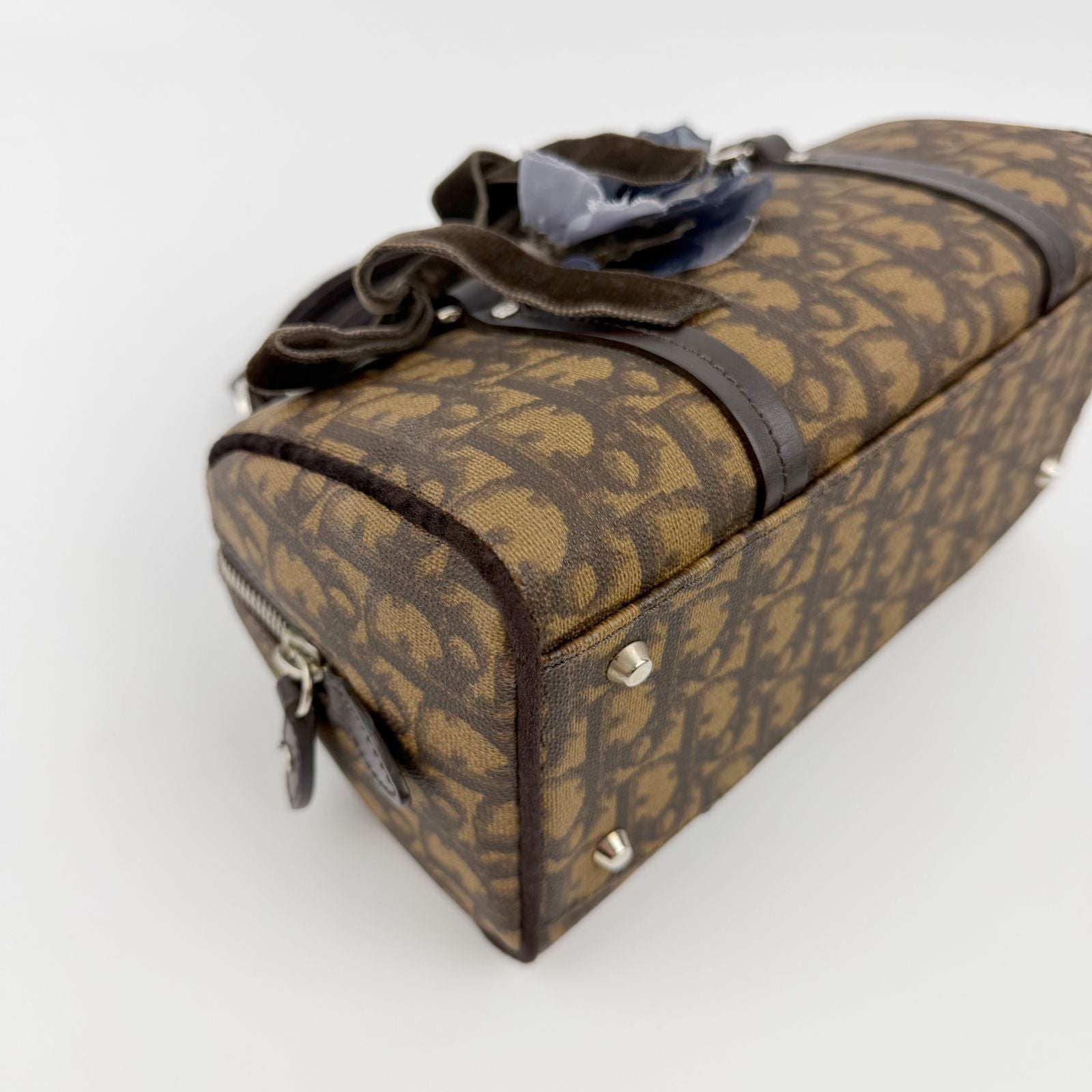 Dior Trotter Flower Charm Handbag Leather Brown Silver Vintage — view 9