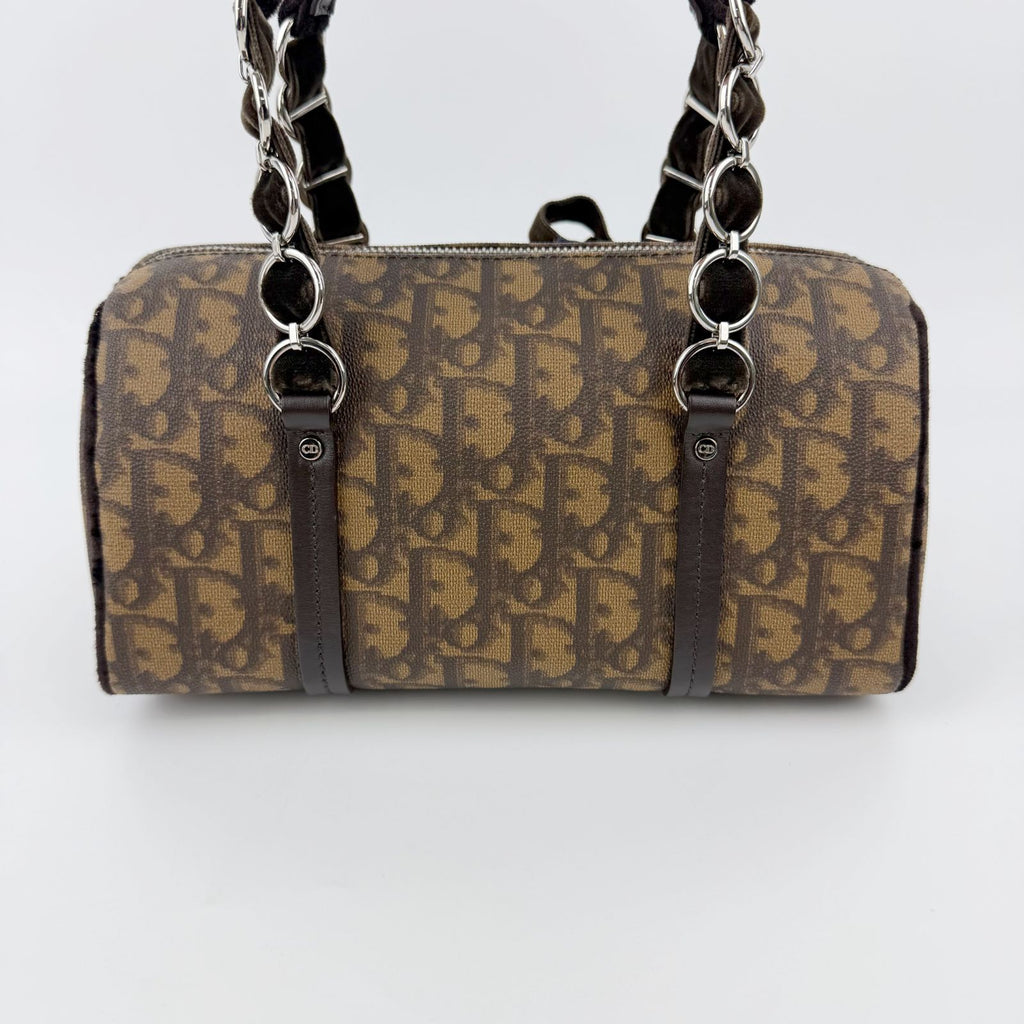 Dior Trotter Flower Charm Handbag Leather Brown Silver Vintage — view 4