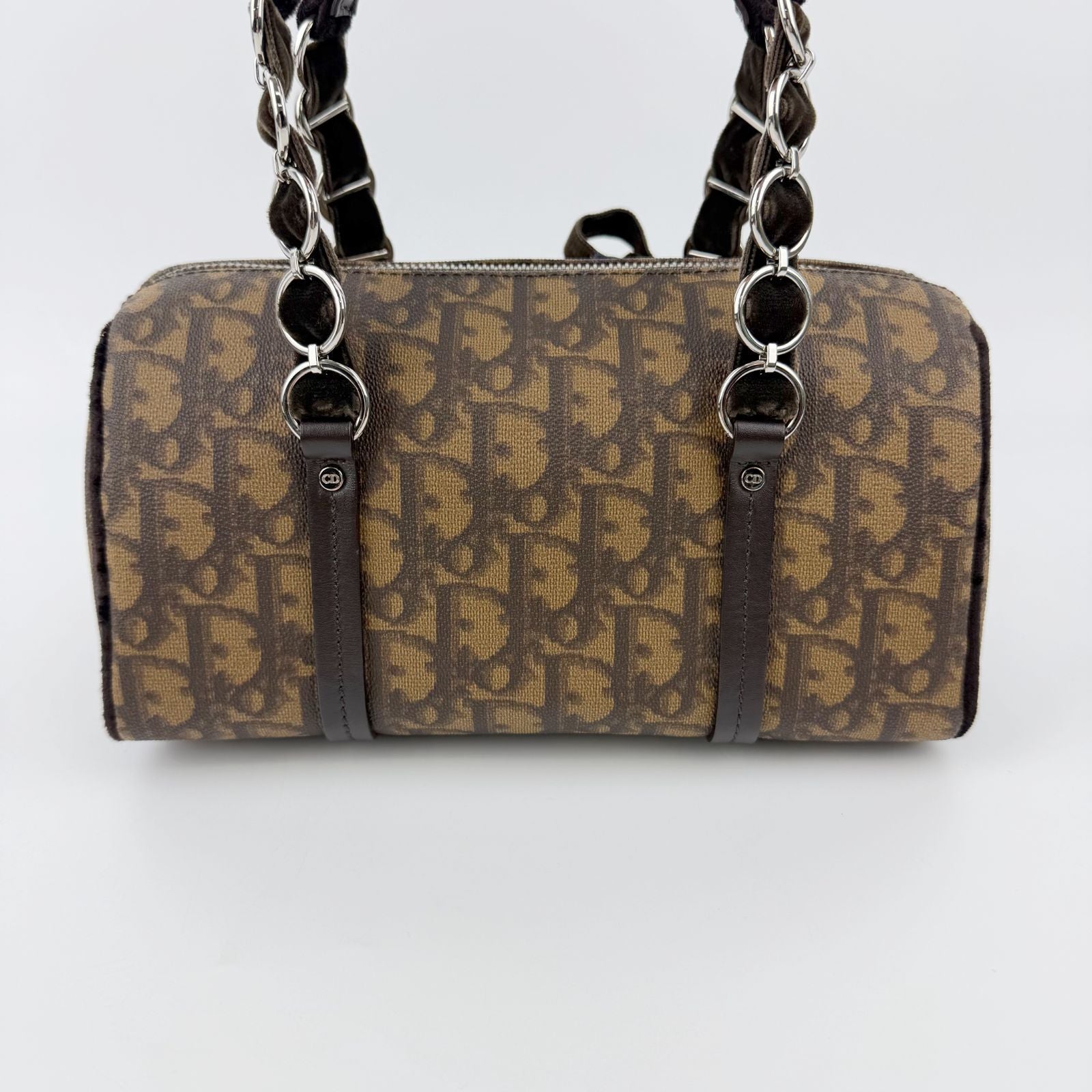 Dior Trotter Flower Charm Handbag Leather Brown Silver Vintage — view 4