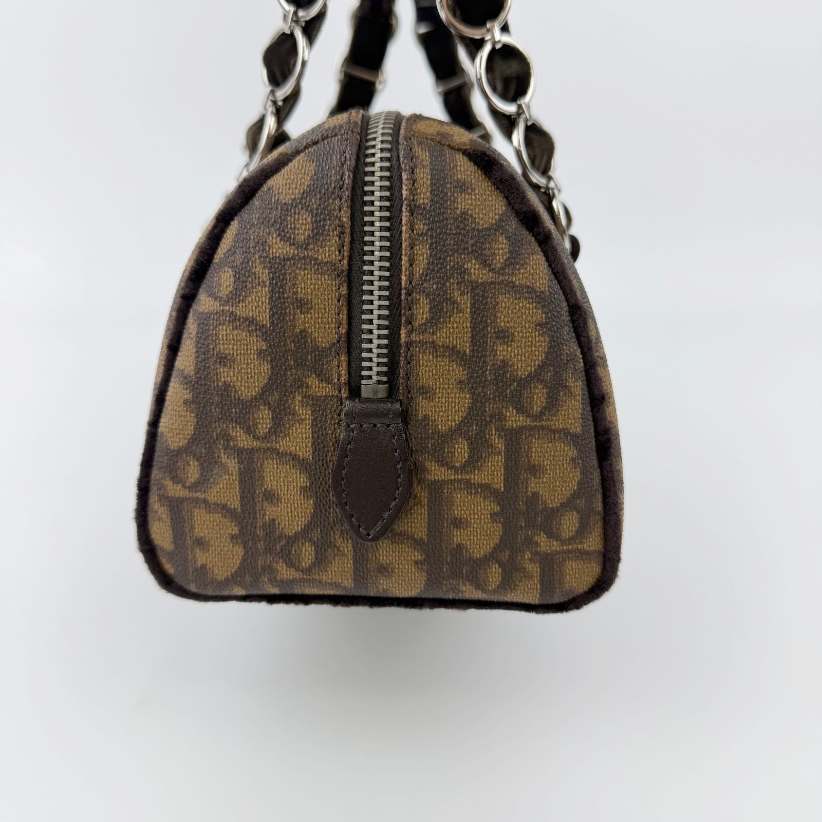 Dior Trotter Flower Charm Handbag Leather Brown Silver Vintage — view 6