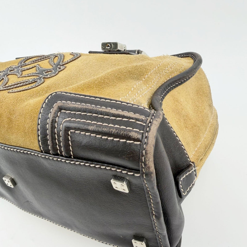Loewe Amazona Anagram Handbag Suede Leather Mustard Brown Silver Vintage — view 9