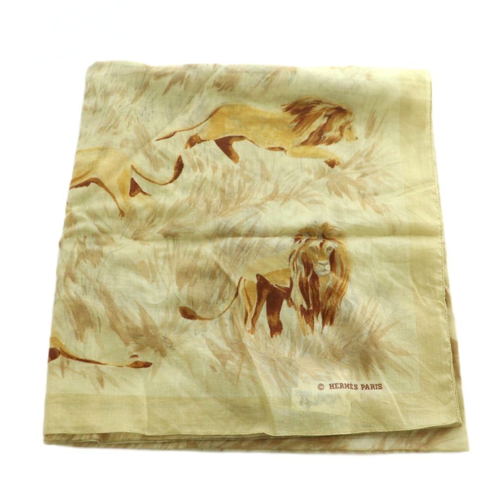 Hermes Lions Dans la Savane Shawl Lion Pattern Beige Brown Scarf — view 2